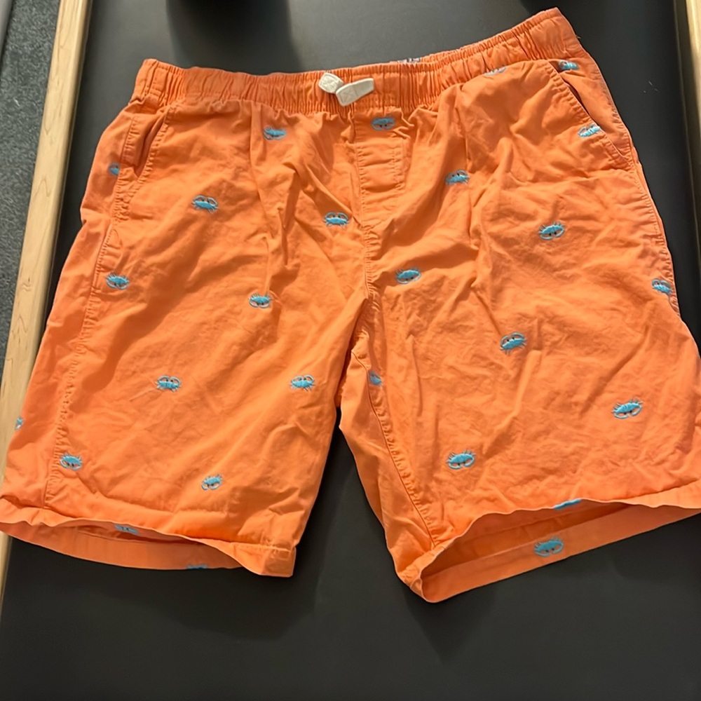 Lands End boys 18/20 husky orange/blue crab detail elastic waist shorts